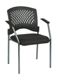 Titanium Finish Visitors Chair with Arms and Ventilated Plastic Wrap Around Back