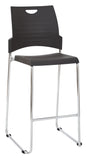 Tall Black Stacking and Ganging Chair with Plastic Seat and Back with Chrome Frame