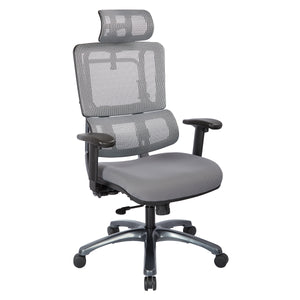 Vertical Grey Mesh Back Chair with Titanium Base with headrest