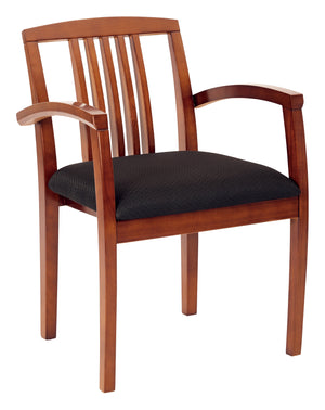 Light Cherry Finish Leg Chair With Upholstered Seat And Wood Slat Back