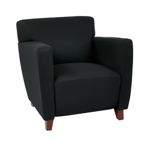 Custom Fabric Club Chair With Cherry Finish Legs