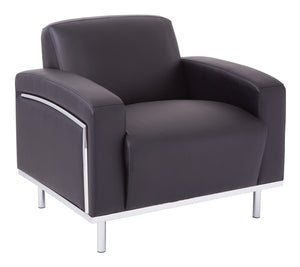 Club Chair in Black Bonded Leather with Chrome Accents